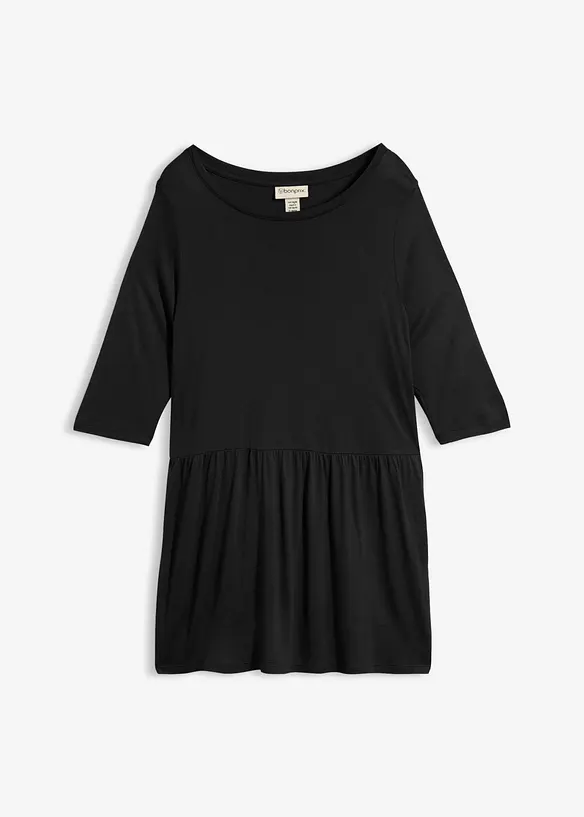 Longshirt aus Viskose mit Volant in schwarz von vorne - bonprix