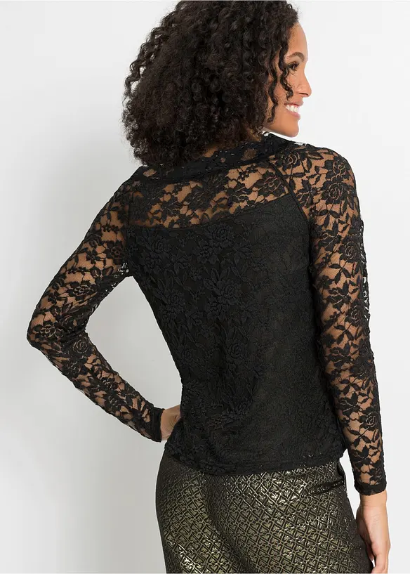 Langarmshirt mit Spitze in schwarz von hinten (im Anschnitt) - bonprix Langarmshirt mit Spitze in schwarz von hinten (im Anschnitt) - bonprix