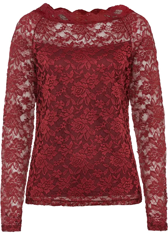 Langarmshirt mit Spitze in rot - bonprix Langarmshirt mit Spitze in rot - bonprix
