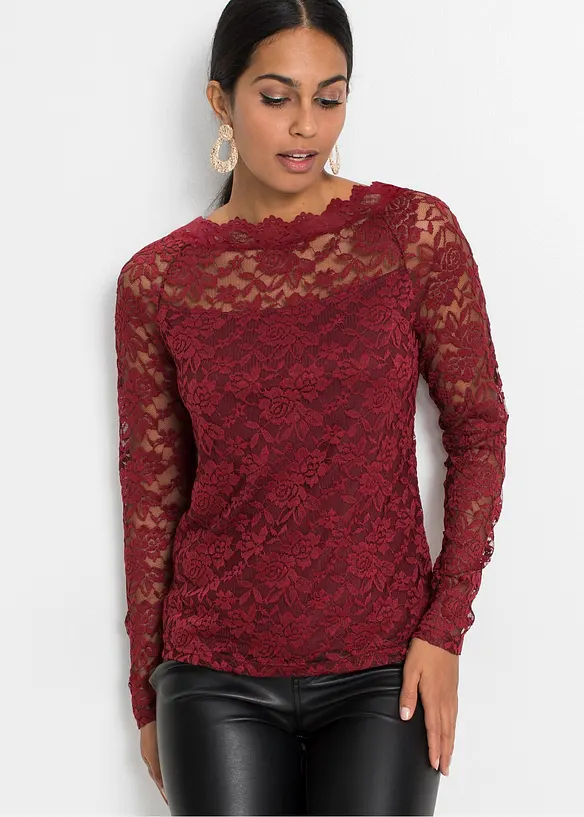 Langarmshirt mit Spitze in rot von vorne (im Anschnitt) - bonprix Langarmshirt mit Spitze in rot von vorne (im Anschnitt) - bonprix
