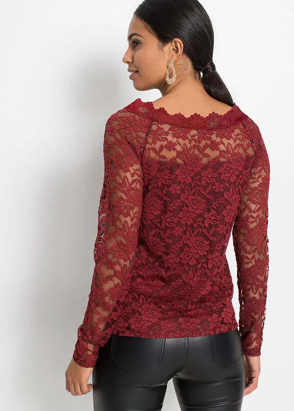 Langarmshirt mit Spitze in rot von hinten (im Anschnitt) - bonprix Langarmshirt mit Spitze in rot von hinten (im Anschnitt) - bonprix