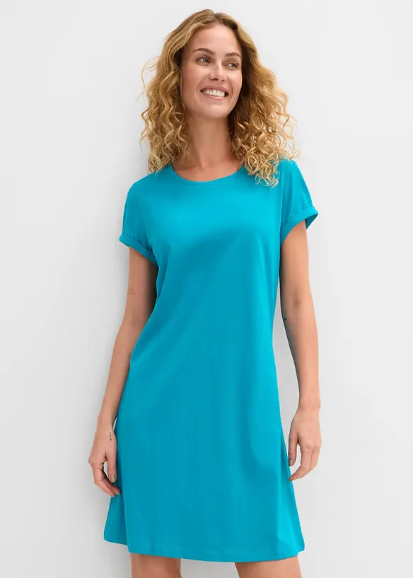 Shirtkleid aus reiner Bio-Baumwolle in blau von vorne (Totalaufnahme) - bonprix