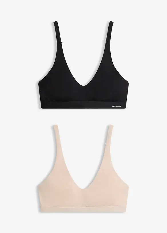 Feel Comfort Bralette aus softem Modal (2er Pack) in schwarz von vorne - bonprix