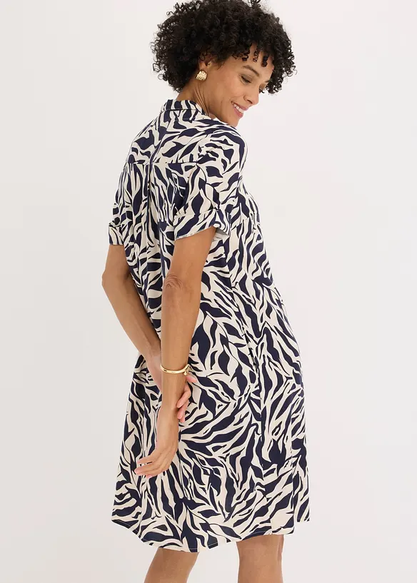 Kleid mit eingelegter Falte aus fließender Viskose in blau von hinten (Totalaufnahme) - bonprix Kleid mit eingelegter Falte aus fließender Viskose in blau von hinten (Totalaufnahme) - bonprix