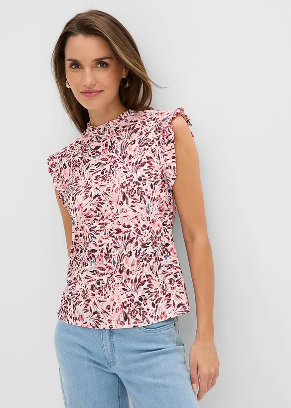 Shirt aus strukturiertem Crêpe in weiß von vorne (im Anschnitt) - bonprix