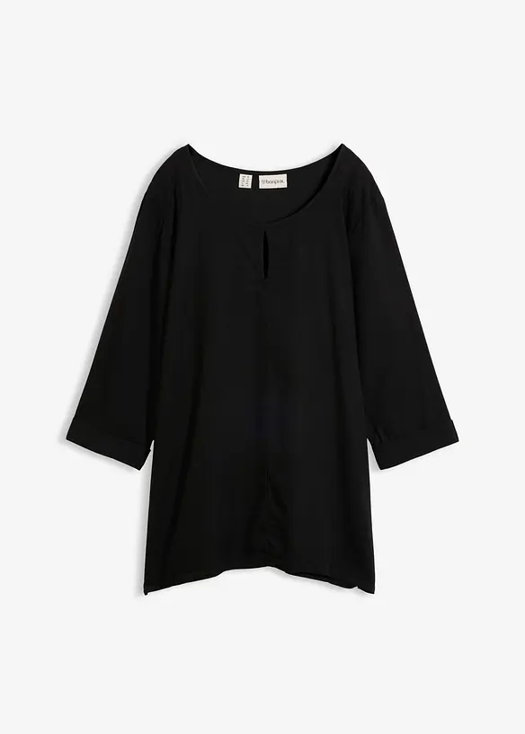 Blusenshirt aus reiner Viskose in schwarz von vorne - bonprix