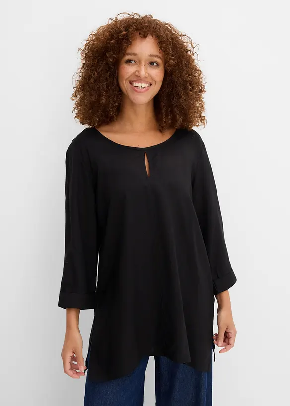 Blusenshirt aus reiner Viskose in schwarz von vorne (im Anschnitt) - bonprix