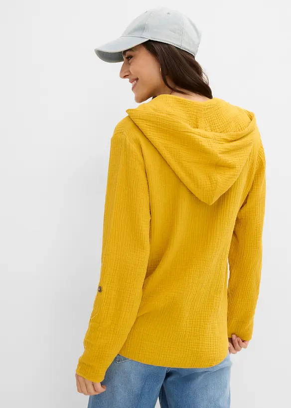 Musselin-Schlupfbluse aus reiner Baumwolle in gelb von hinten (im Anschnitt) - bonprix