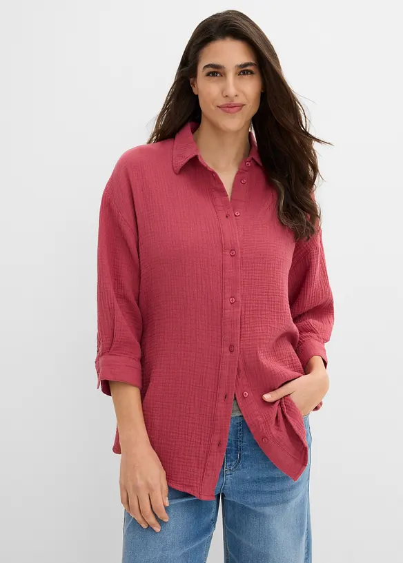 Musselin-Hemdbluse aus reiner Baumwolle in rot von vorne (im Anschnitt) - bonprix