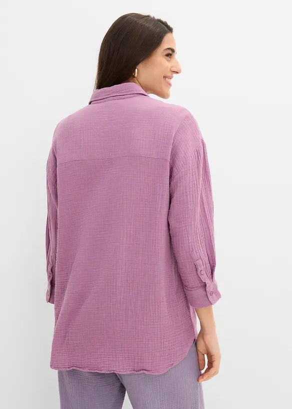 Musselin-Hemdbluse aus reiner Baumwolle in lila von hinten (im Anschnitt) - bonprix