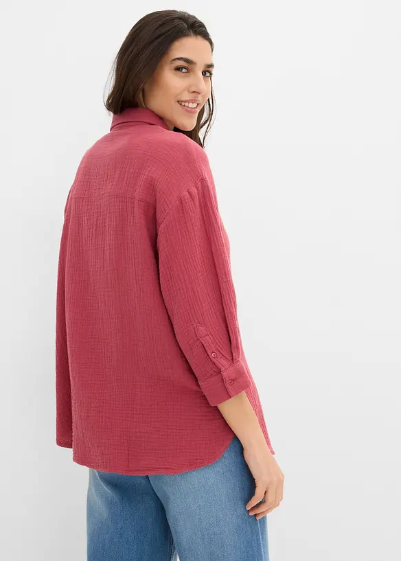 Musselin-Hemdbluse aus reiner Baumwolle in rot von hinten (im Anschnitt) - bonprix