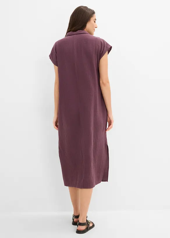 Musselin-Kaftan-Kleid aus reiner Baumwolle in lila von hinten (Totalaufnahme) - bonprix