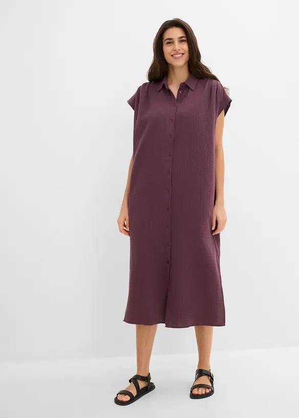Musselin-Kaftan-Kleid aus reiner Baumwolle in lila von vorne (Totalaufnahme) - bonprix
