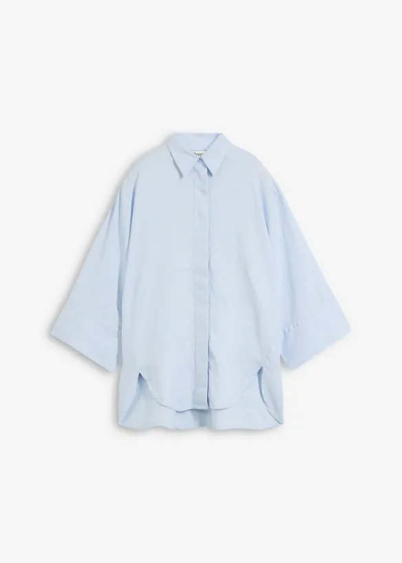Hemdbluse aus kühlendem Leinen-Mix in blau von vorne - bonprix