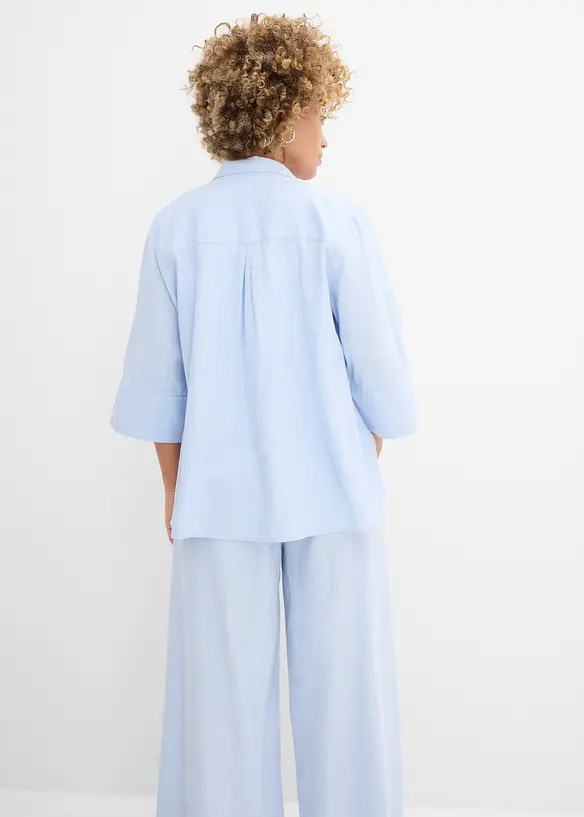 Hemdbluse aus kühlendem Leinen-Mix in blau von hinten (im Anschnitt) - bonprix