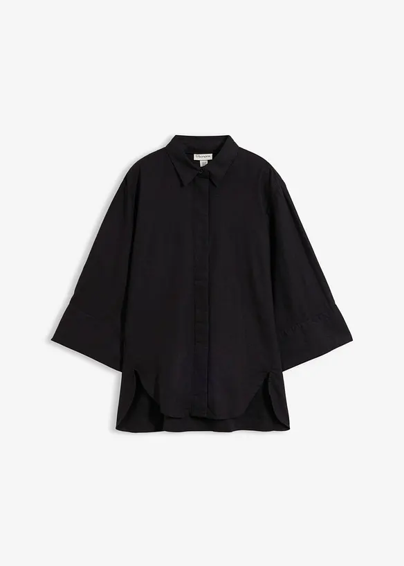 Hemdbluse aus kühlendem Leinen-Mix in schwarz von vorne - bonprix
