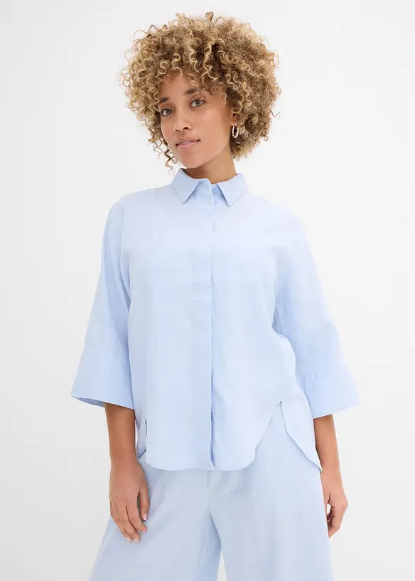 Hemdbluse aus kühlendem Leinen-Mix in blau von vorne (im Anschnitt) - bonprix