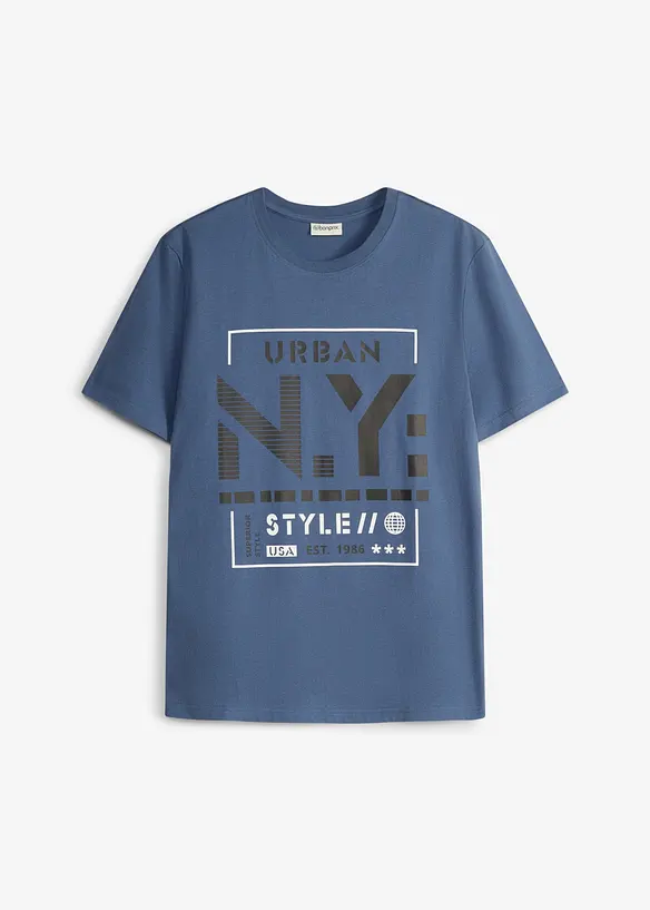 T-Shirt aus reiner Bio-Baumwolle in blau von vorne - bonprix