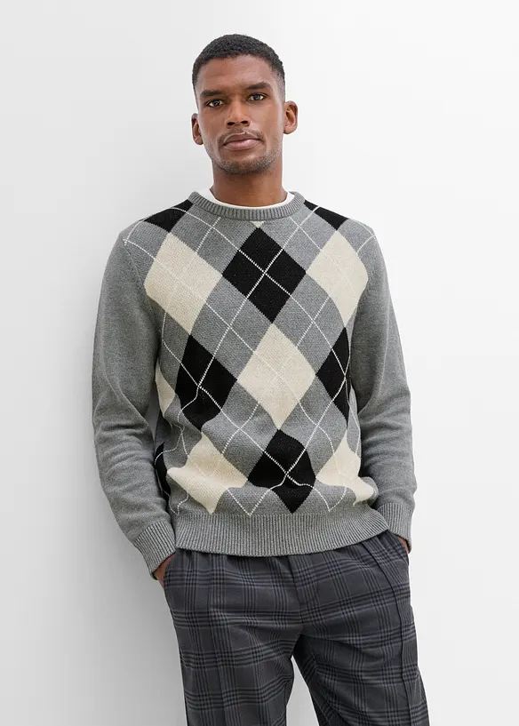 Pullover aus reiner Baumwolle in grau von vorne (im Anschnitt) - bonprix