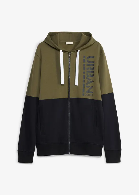 Kapuzen-Sweatjacke aus reiner Bio-Baumwolle in schwarz von vorne - bonprix
