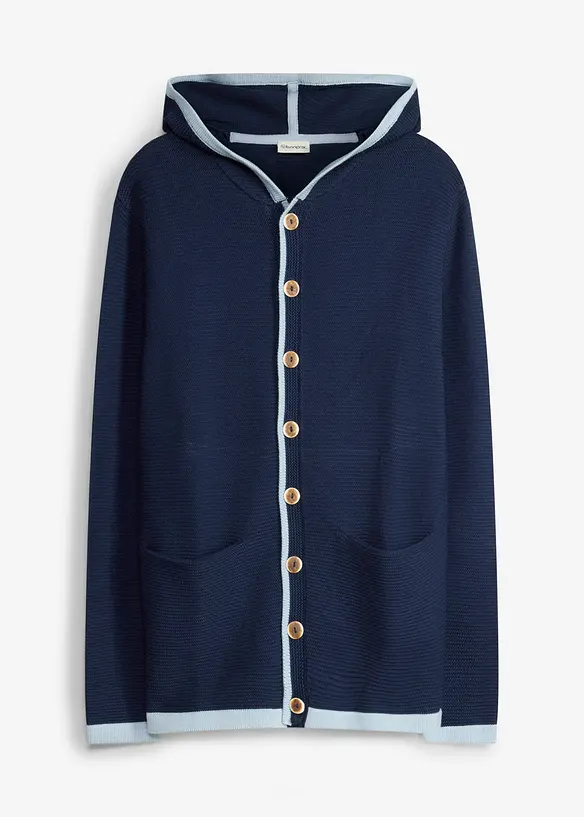 Trachten-Strickjacke aus weichem Baumwollmix in blau von vorne - bonprix