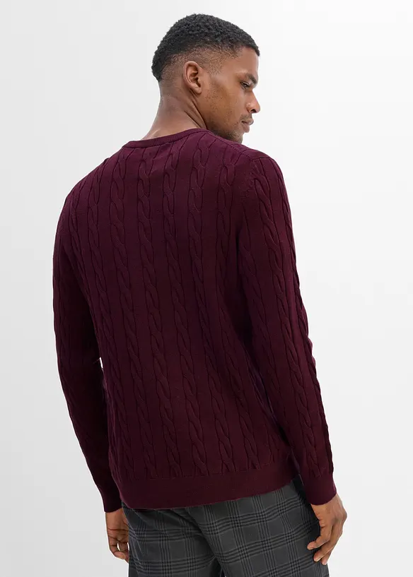 Feinstrickpullover mit Zopfmuster, Slim Fit in rot von hinten (im Anschnitt) - bonprix