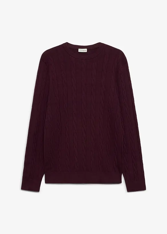 Feinstrickpullover mit Zopfmuster, Slim Fit in rot von vorne - bonprix