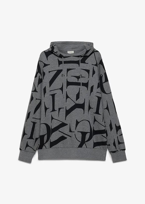 Kapuzensweatshirt in Loose Fit in grau von vorne - bonprix