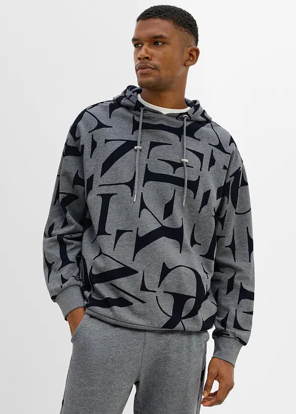 Kapuzensweatshirt in Loose Fit in grau von vorne (im Anschnitt) - bonprix