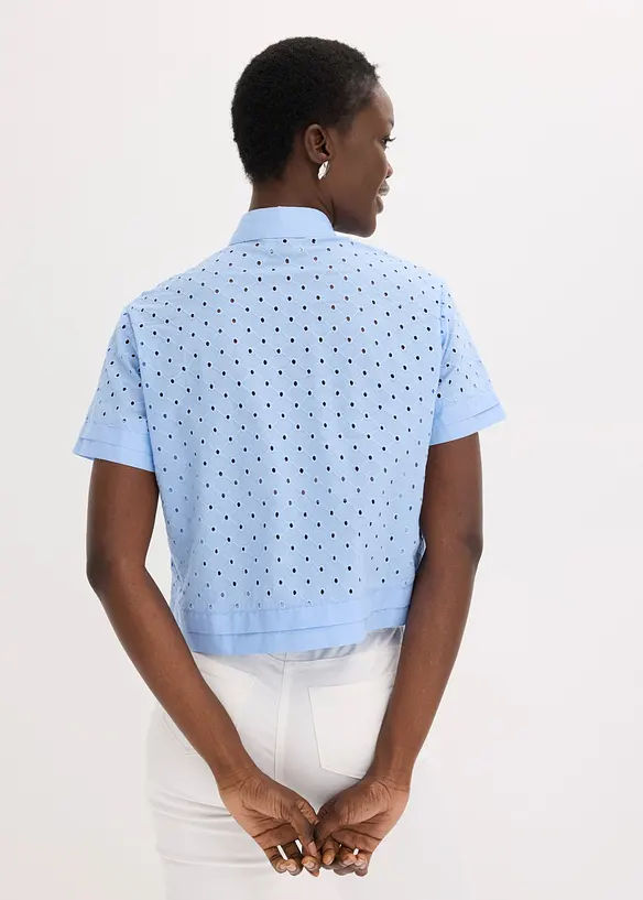 Bluse mit Lochstickerei in blau von hinten (im Anschnitt) - bonprix