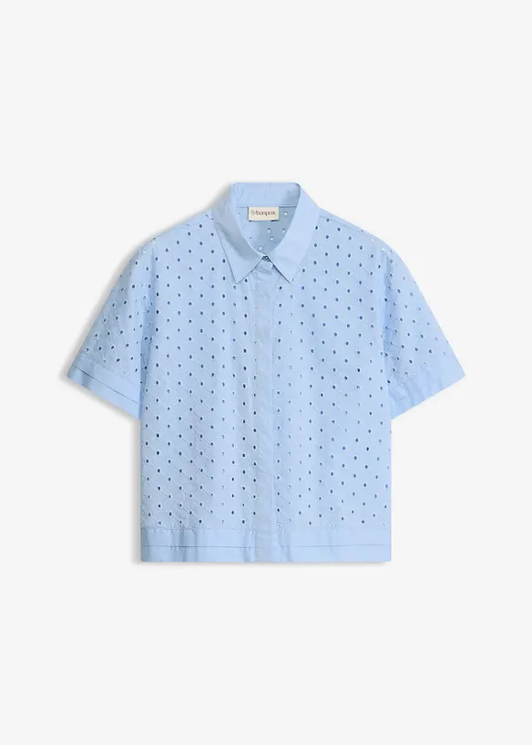 Bluse mit Lochstickerei in blau von vorne - bonprix