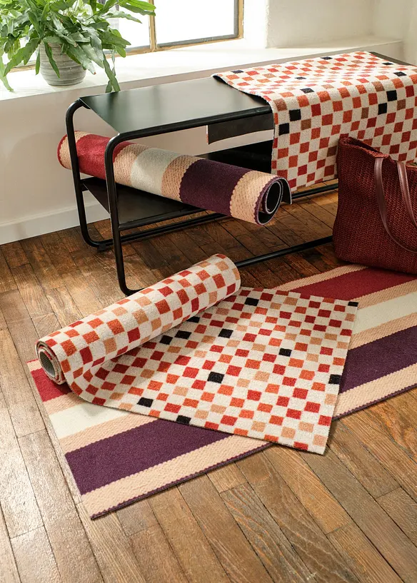 Waschbare Fußmatte kariert in orange (Ambiente) - bonprix