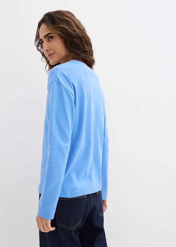 Langarmshirt aus reiner schwerer Bio-Baumwolle in blau von hinten (im Anschnitt) - bonprix