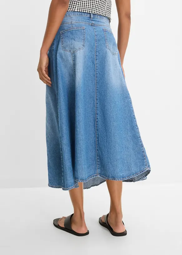 Leichter Jeansrock mit verstellbarem Bund in blau von hinten - bonprix