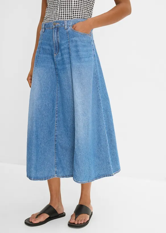 Leichter Jeansrock mit verstellbarem Bund in blau von vorne - bonprix