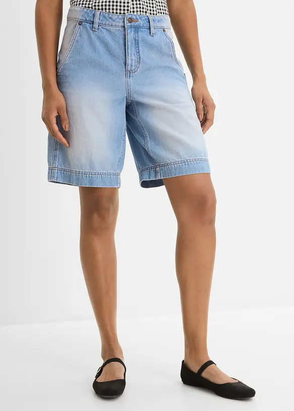 Leichte Jeans-Bermuda Mid Waist in blau von vorne - bonprix