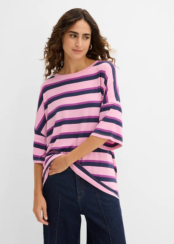 Oversize-Shirt aus fließender Viskose in rosa von vorne (im Anschnitt) - bonprix