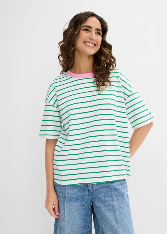 Oversize-T-Shirt aus schwerer Bio-Baumwolle in weiß von vorne (im Anschnitt) - bonprix