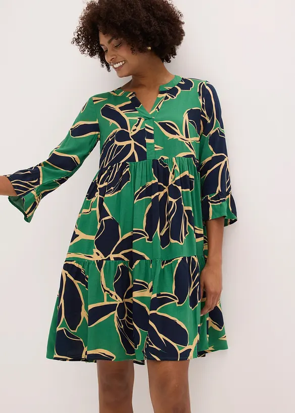 Tunika-Kleid aus fließender Viskose in grün von vorne (Totalaufnahme) - bonprix