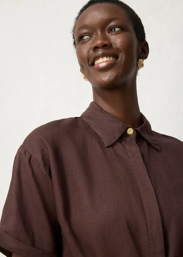 Longbluse aus reinem Leinen in braun von vorne (im Anschnitt) - bonprix