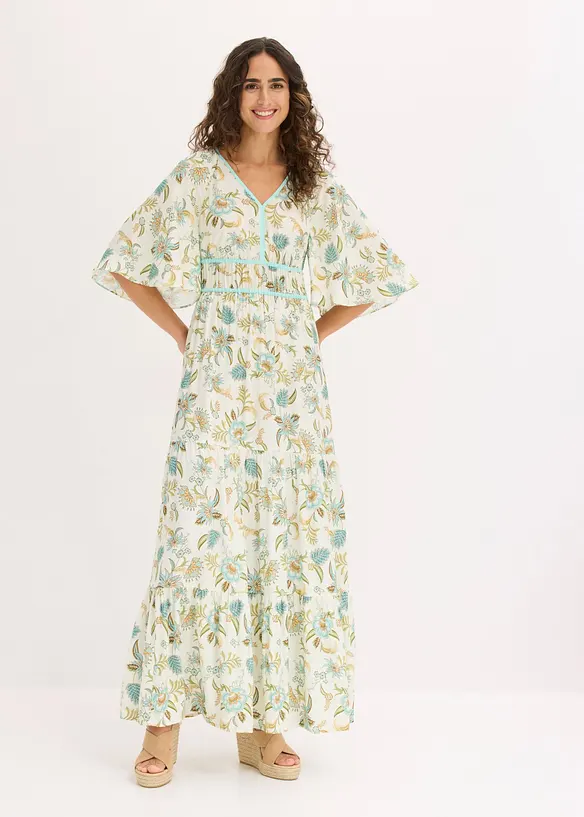 Maxikleid aus fließender Viskose in beige von vorne (Totalaufnahme) - bonprix Maxikleid aus fließender Viskose in beige von vorne (Totalaufnahme) - bonprix