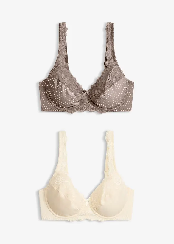 Bügel-BH mit zarter Spitze (2er Pack) in beige von vorne - bonprix