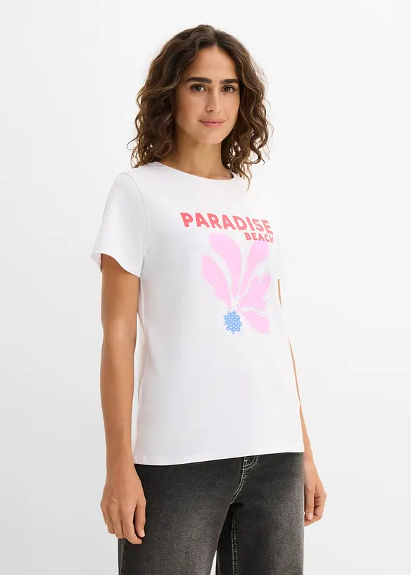 T-Shirt aus Baumwoll-Mix in weiß von vorne (im Anschnitt) - bonprix