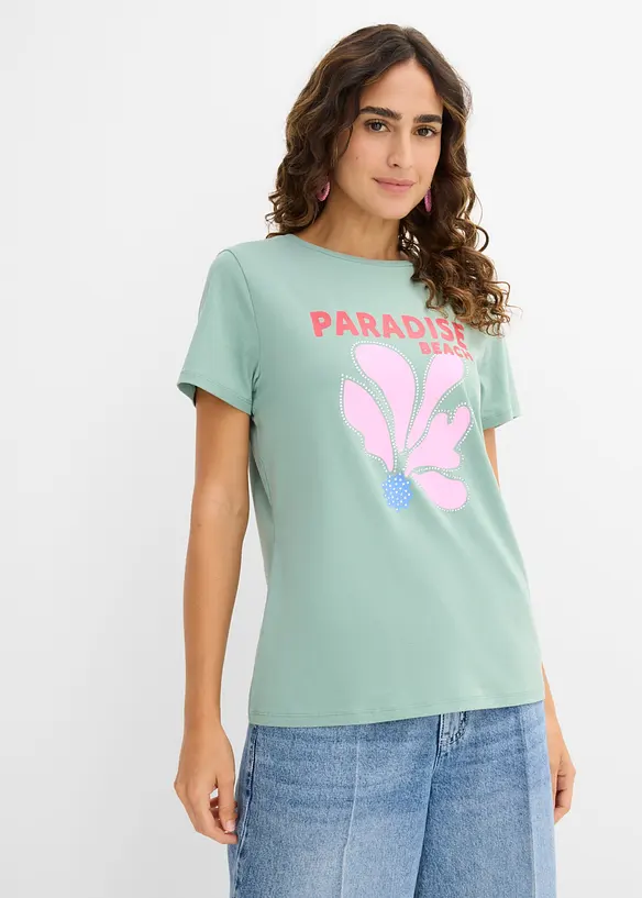 T-Shirt aus Baumwoll-Mix in grün von vorne (im Anschnitt) - bonprix