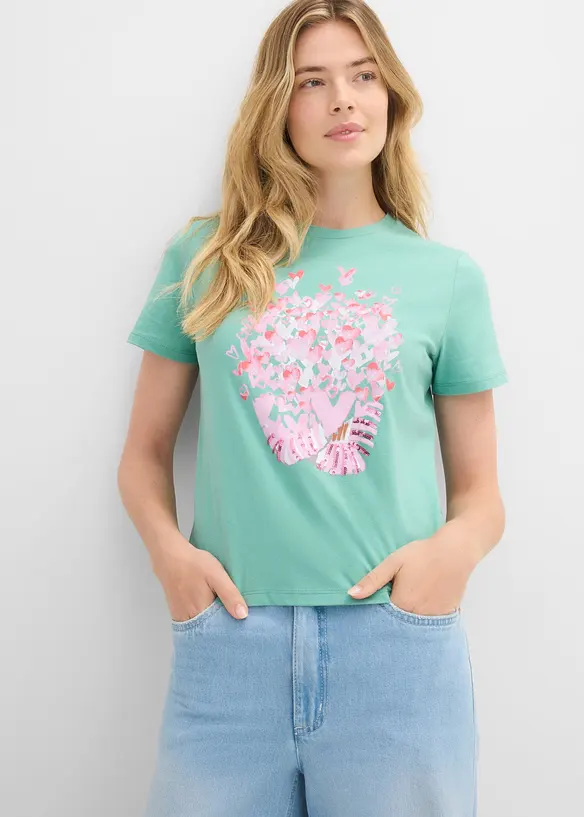 T-Shirt aus reiner Baumwolle in grün von vorne (im Anschnitt) - bonprix T-Shirt aus reiner Baumwolle in grün von vorne (im Anschnitt) - bonprix