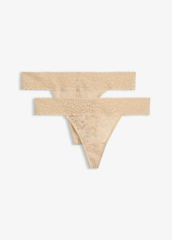 Tanga String aus Spitze (2er Pack) in beige von vorne - bonprix