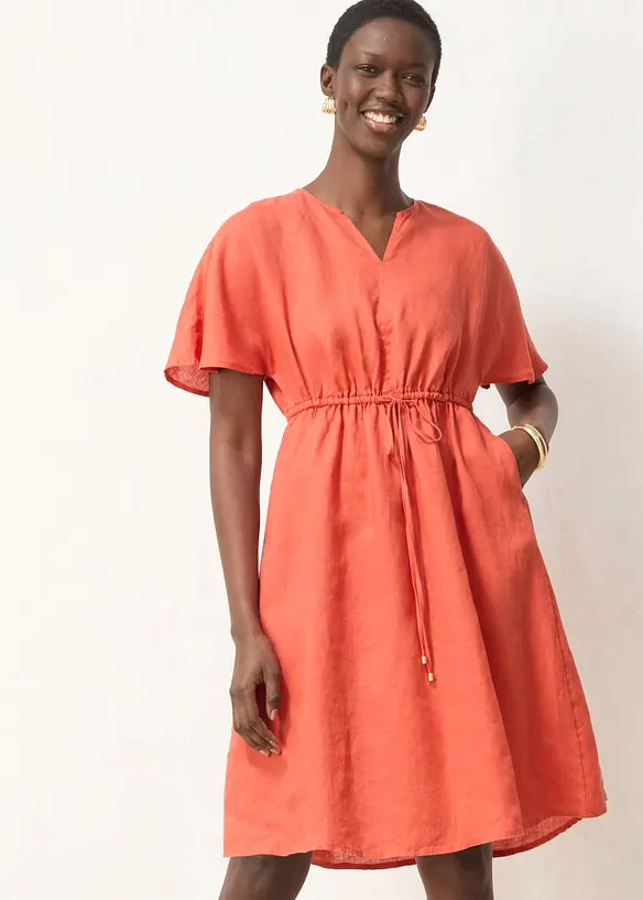 Kleid aus reinem Leinen in rot von vorne (Totalaufnahme) - bonprix Kleid aus reinem Leinen in rot von vorne (Totalaufnahme) - bonprix