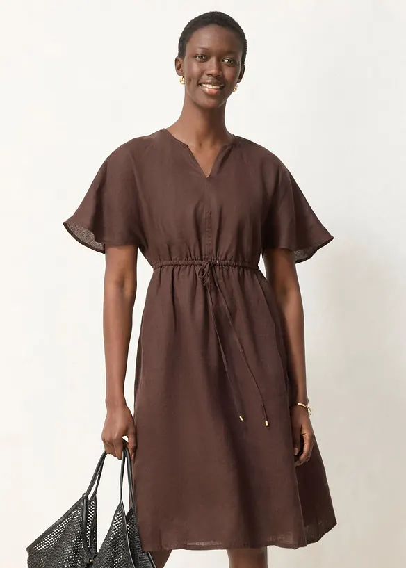 Kleid aus reinem Leinen in braun von vorne (Totalaufnahme) - bonprix Kleid aus reinem Leinen in braun von vorne (Totalaufnahme) - bonprix
