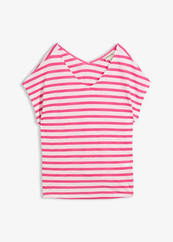 Shirt aus reinem Leinen mit Fledermausärmeln in pink von vorne - bonprix