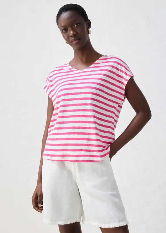 Shirt aus reinem Leinen mit Fledermausärmeln in pink von vorne (im Anschnitt) - bonprix